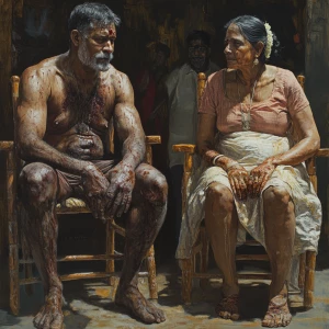 Hyperrealism art style,a muscular beefy dangerous sweaty village...