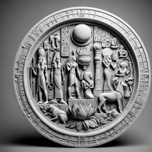 Egyptian, grayscale 3d bas relief, round border