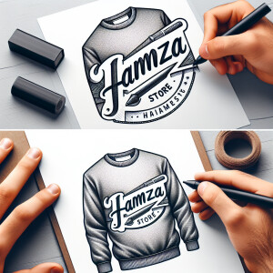 Create a realistic logo with the text "HAMZA STORE" and a pictur...