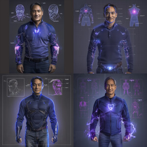 Create a detailed blueprint schematic of a Super Hero, outlining...