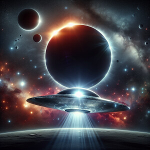 Majestically suspended amidst the cosmic display of a solar ecli...