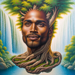 A hyper-realistic 3-D oil painting depicting a tree integrated w...