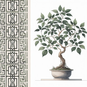 Design a watercolor illustration of a ficus that embodies a blen...