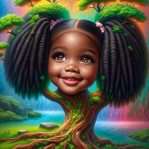 Create a hyper-realistic 3-D oil painting of a tree with a fulle...