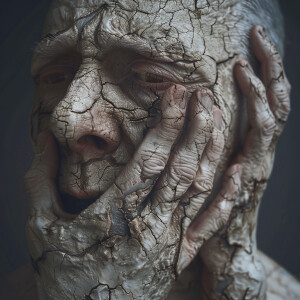 A person with dry, wrinkly skin is depicted in super high resolu...