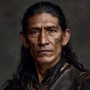 55 year old Native American man with pointy elf ears that is 6’0...