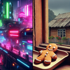 A gingerbread man with eyes and mouth lies on the windowsill of...