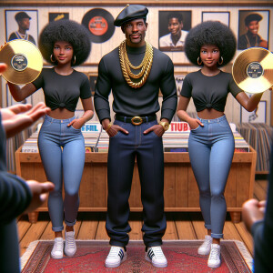 3D image of a Handsome  African American DJ from the 90’s. He we...