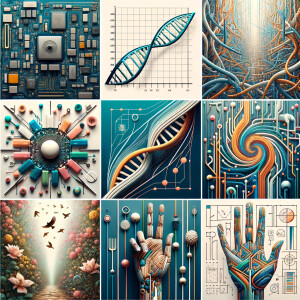 The golden ratio, Minimalist art Circuit, boards, circuitry, diagrams Cellular structures, DNA, circuit boards, colorful wires,  asian and Egyptian  graffiti, lie detector graphs, cardio, printout , branches infinity sign, cave, Art, handprints, distant birds flying, flowering vines, abstract gestural painting, dna