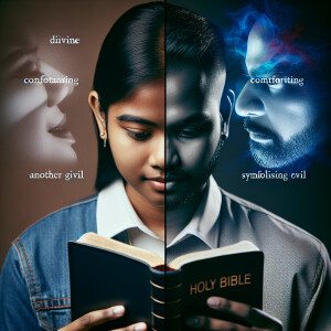 A student deeply engrossed in reading the Holy Bible, their expr...