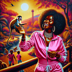 Electrostatic style , zoo landscape, a slimthick African America...