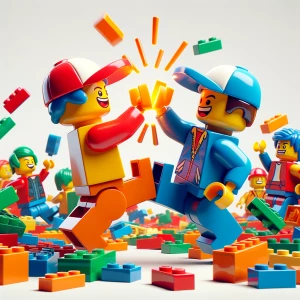 Lego pieces high fiving