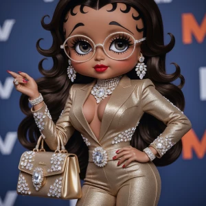 Design an image of Betty Boop reenvisioned with a dark chocolate...