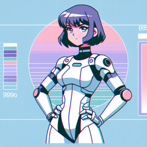 1990s anime screencap, girl a plugsuit, standing with hands on h...