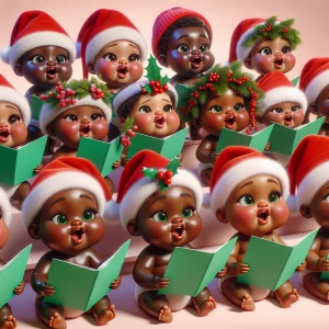 A chorus of animated black fat babies singing Christmas carols,...