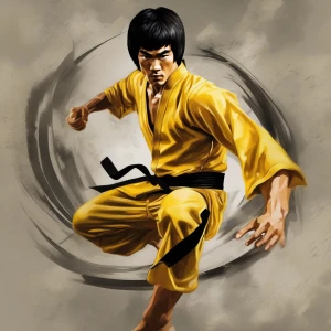 Create an original piece of fan art depicting Bruce Lee in a dyn...