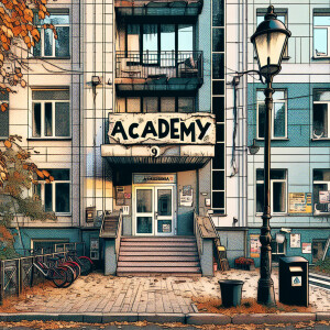 Create a comic book style drawing or image showing the entrance...