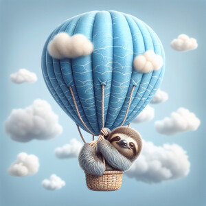 Baby sloth inside a baby blue air balloon