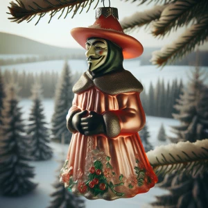 A photo of a 1950s kitsch blown glass Christmas ornament of a  g...