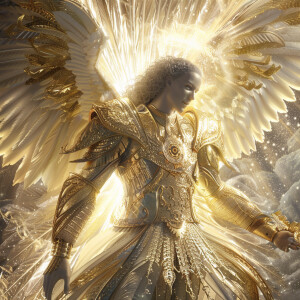 ```The archangel is depicted in his divine form a majestic, sere...