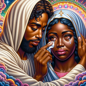 Ensure that the image distinctly represents both Jesus Christ an...