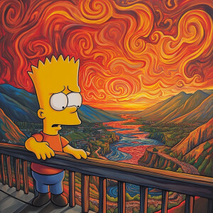 Bart Simpsons , vivid expression of surprise and anxiety, standi...