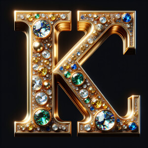 Create a 3-D realistic image with the letters  K.S. in gold raised letters , Add diamonds and colorful jewels