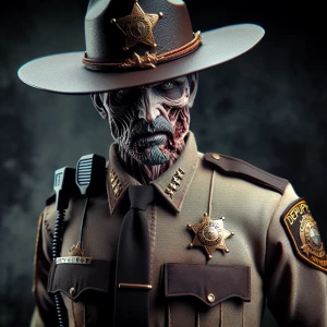 Create an image of a deputy sheriff adorned in full uniform, wit...