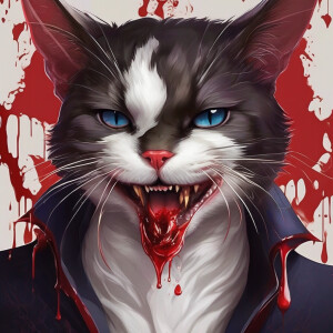 Vampire cat sucking blood