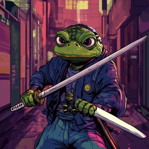 MEME PEPE in GTA art style — holding a samurai sword — highly de...