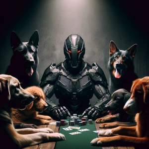 Darth Vader engaged in a game of poker with a group of dogs sitt...