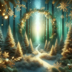 Create an image of an enchanting Christmas woodland forest that...