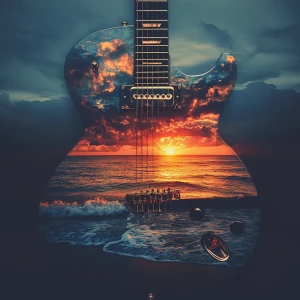 Double exposure: the body of an electric guitar, and inside - a...