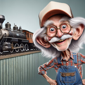 Funny and crazy caricature of a 95 year old American grandpa, ch...