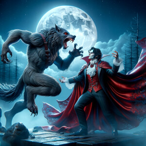 A werewolf fighting a vampire