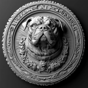 Design a high-contrast grayscale 3d bas relief of marine bulldog...