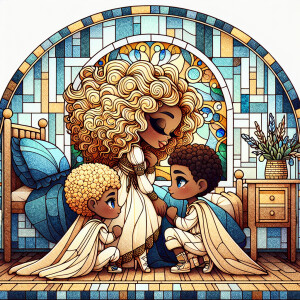 Whimsical chibi glass style of African American women full lips...