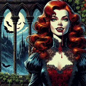 A photorealistic ultra-HD vertical portrait of a graceful red-ha...