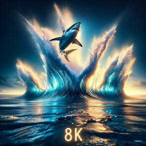 prompt: A high-resolution photorealistic image of a shark jumpin...