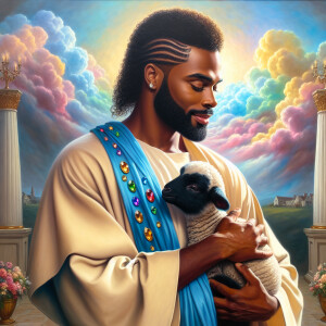 Oil painting of an African-American man resembling Jesus Christ,...
