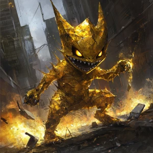 Create an illustration of Gholdengo, the Pokemon characterized b...