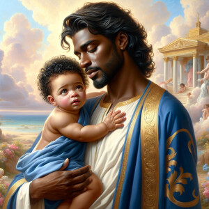 Classical oil painting style depicting an African-American Jesus...