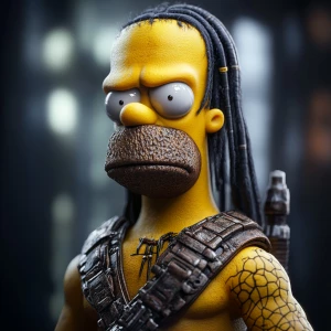 Homer Simpsons  in the style of Yautja's (Hunter Predator),ultra...