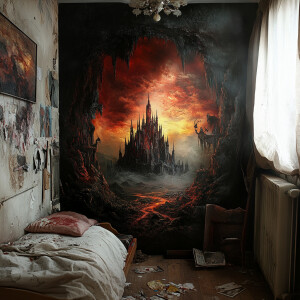 A high-definition, realistic image of a portal to a gothic castl...