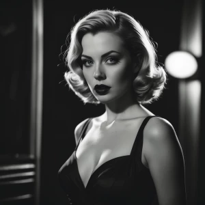 Create an image of a femme fatale, depicted as a captivating wom...