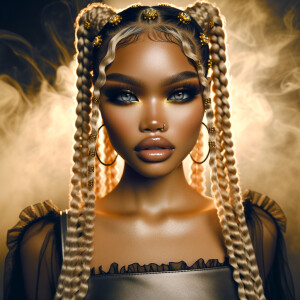 create a stunning hyper realistic Blasian female with long blond...