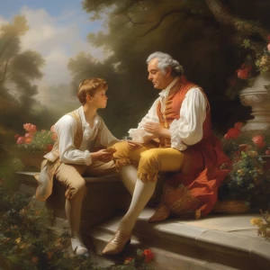 A father gently imparting wisdom to his attentive young son duri...