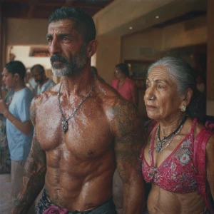 Hyperrealism photo painting combination,A sweaty beefy kashmiri...