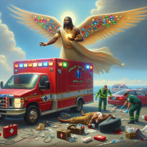 Create a realistic 3D oil painting depicting a scene of emergenc...