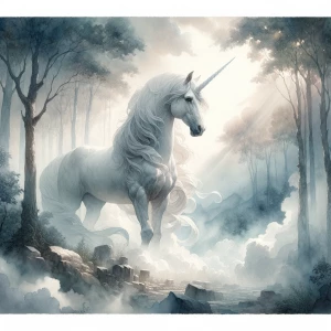 In the ethereal mist of a grandiose atmospheric familiar, a maje...
